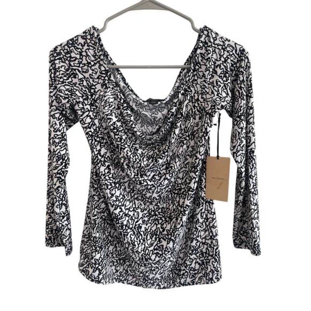 HALOGEN Black and White Patterned Women's Top